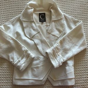 White Fire V-Neck Ruffled Collar Blouse and Blazer